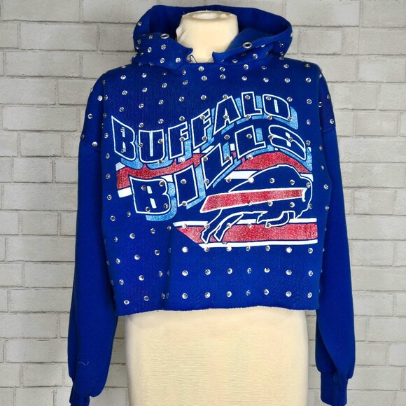 Furst Of A Kind Tops - Furst Of A Kind Vintage Upcycled Buffalo Bills Cropped Jeweled Hoodie